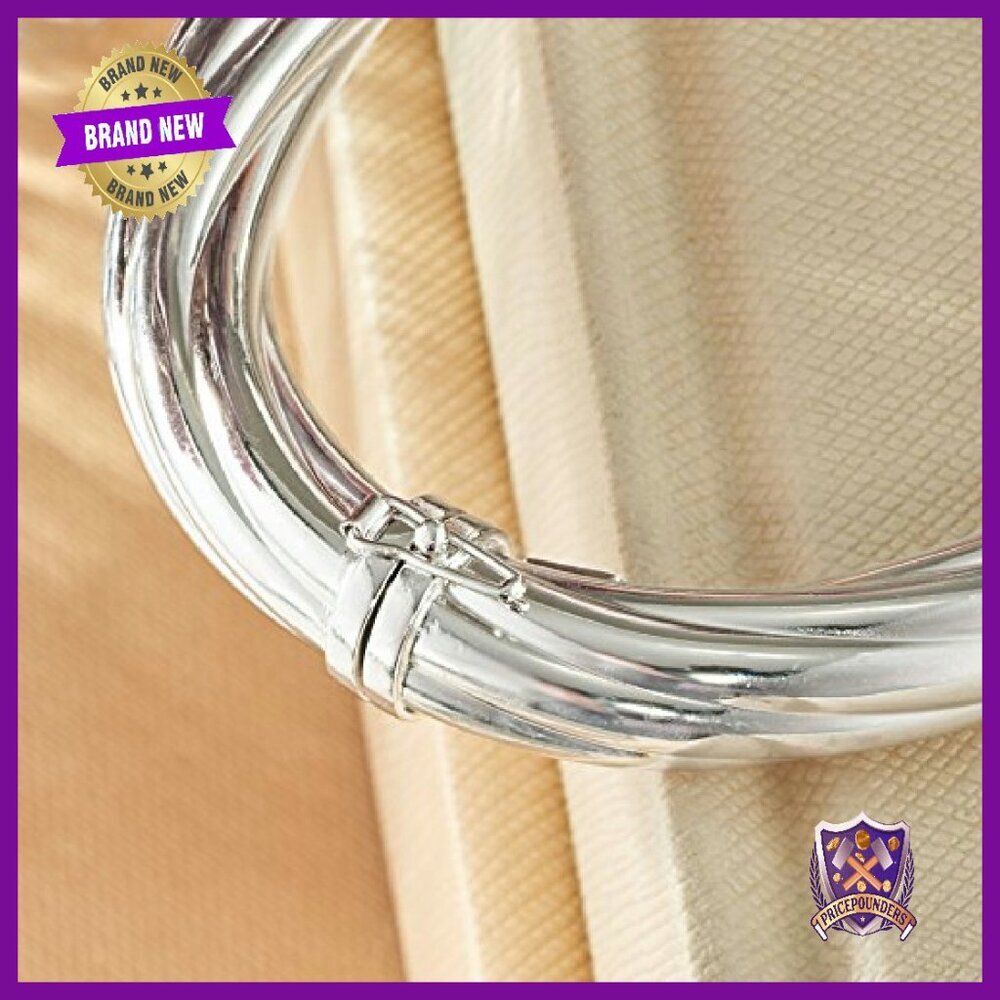 Sterling Silver Twisted Oval Bangle Bracelet 7" Italian Crafted - Picture 6 of 8